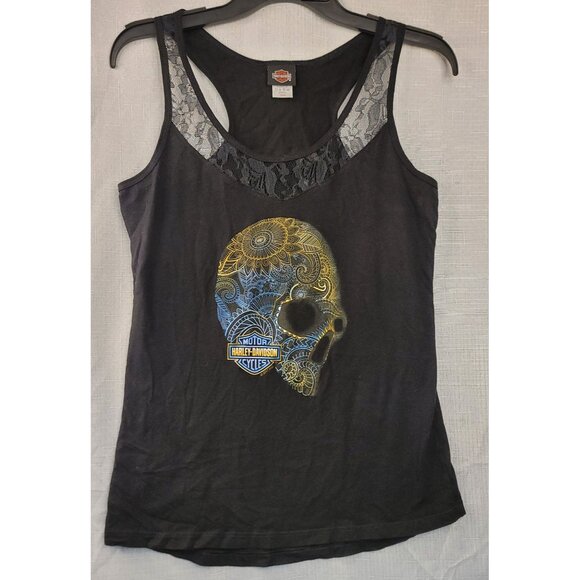 Harley-Davidson Tops - Harley-Davidson Women's Skull Graphic Lace Racerback Tank Top Large Black